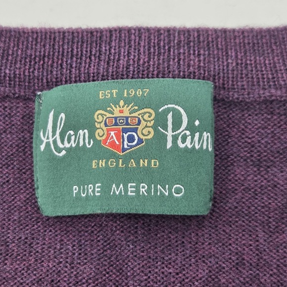 VINTAGE Alan Paine Men Purple Merino Wool V-Neck Sweater Vest England Size 46 XL - Picture 6 of 8